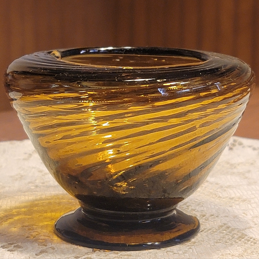VTG Handblown Optic Swirl Amber Glass Vase / Candleholder Small MCM